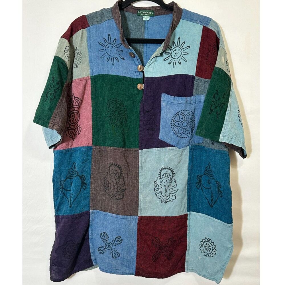 Kathmandu Women's BOHO Hippie Patchwork 100% Cotton Tunic Top Size XL Stamped